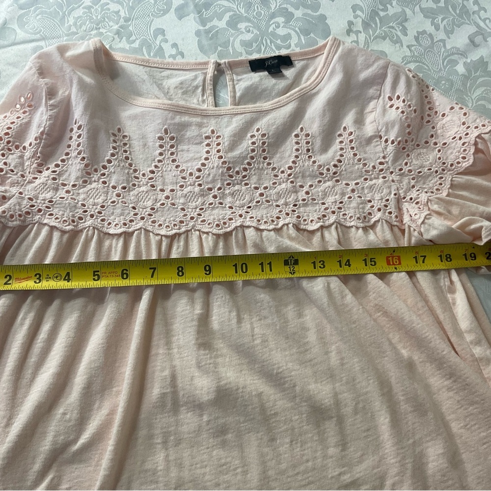 J Crew Womens Size Large Peach Pierced Lace Trim Flutter Sleeve Shirt Peasant - Picture 4 of 5